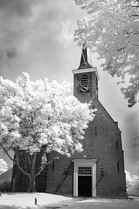 Barendrecht altes Dorf: Dorfkirche in schwarz-weiß