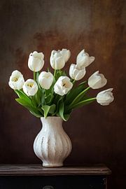 White tulips in rustic vase by Imperial Art House