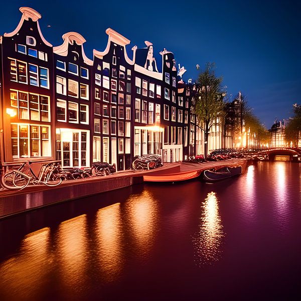 Les entrepôts au bord du canal d'Amsterdam le soir par Edsard Keuning