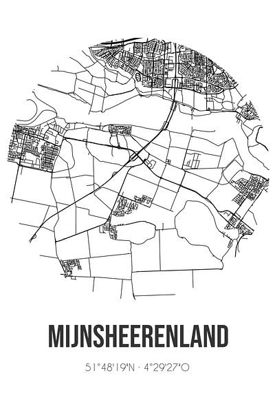 Mijnsheerenland (South Holland) | Map | Black and White by Prints of Place
