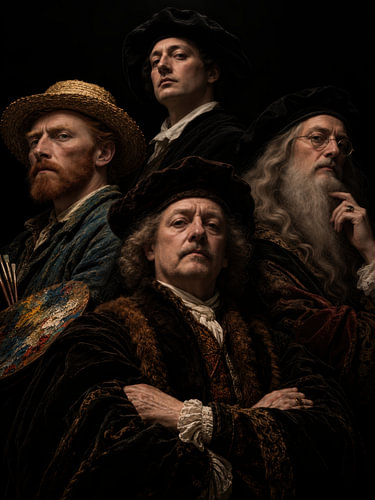 Geniale Meesters - Iconisch Groepsportret- Donkerbruin en Goud