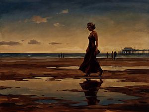Verloren in gedachten op het strand