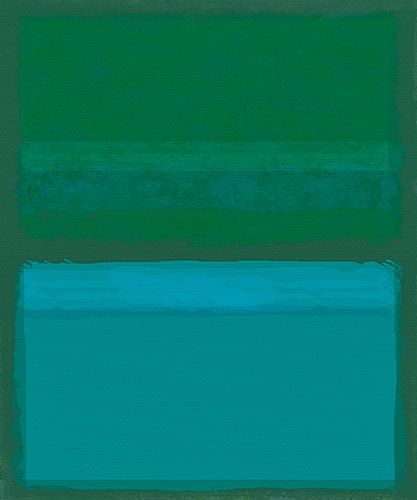 Abstract schilderij in groentinten en kleurvlakken