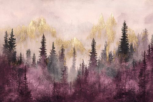 Montagnes dorées et forêts violettes