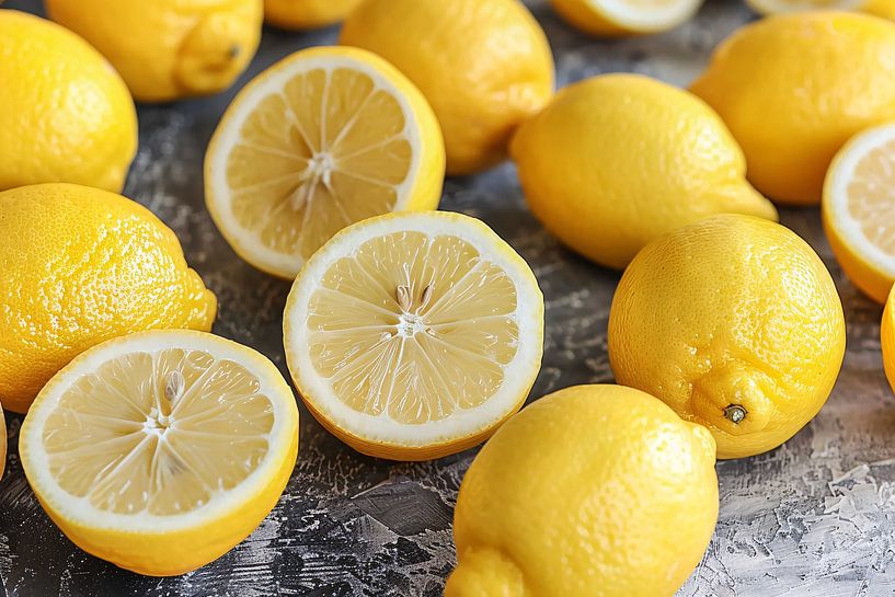 Lemons still life on wooden table by Art & Soul Creations