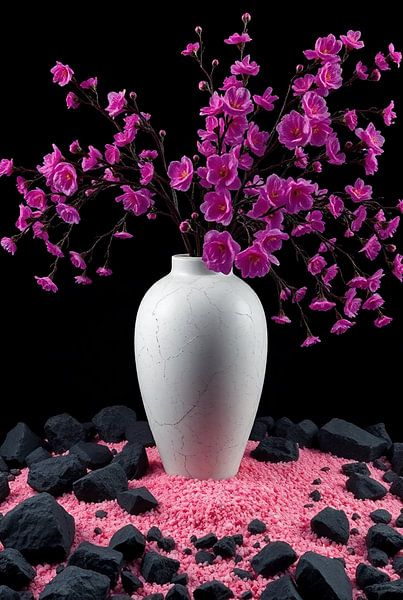 &quot;Modern Floral Splendour - Purple and Pink Flowers in White Vase by Kleurenrijk