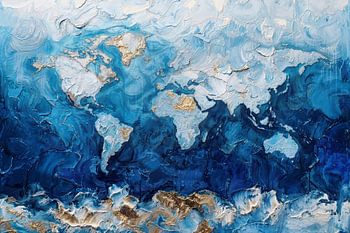Peinture abstraite - Carte du monde abstraite bleue vibrante