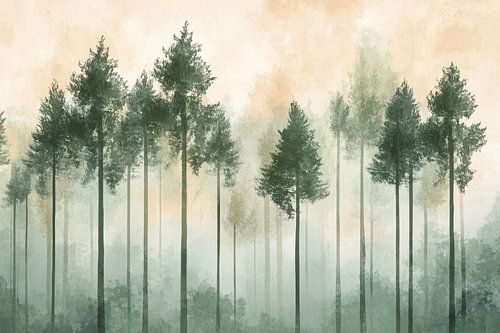 Sereen boslandschap met mist