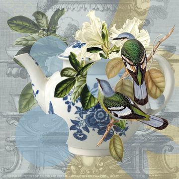Blue Bird Floral TeaPot van Behindthegray