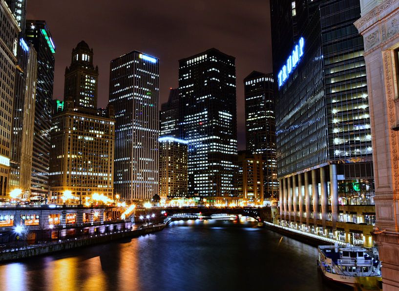 Chicago skyline bij nacht van Joris van Huijstee
