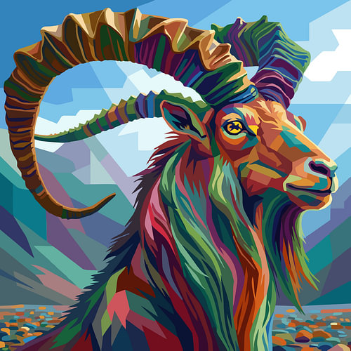 Affiche métallique « King Goat » : illustration pop art en style WPAP