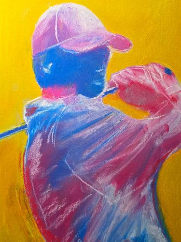 Peinture au pastel tendre représentant un joueur de golf sur JBJart Justyna Jaszke