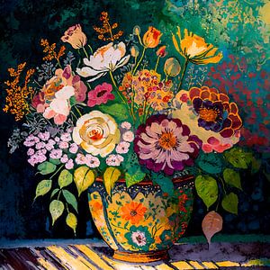 Blumenarrangement in warmen Farben mit Gold 6