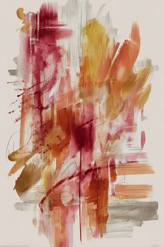 Vurig Abstract Schilderij in Rood en Roest - Expressieve Wanddecoratie met Diepte