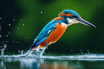Kingfisher diving from a lake illustration by Animaflora PicsStock
