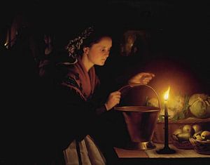 Een marktscène bij kaarslicht, Petrus van Schendel