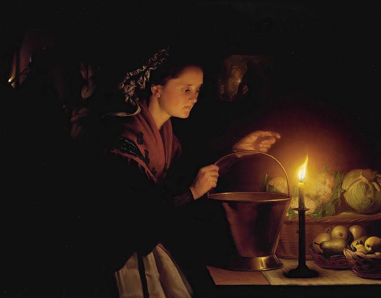 A Market Scene By Candlelight, Petrus van Schendel by Masterful Masters
