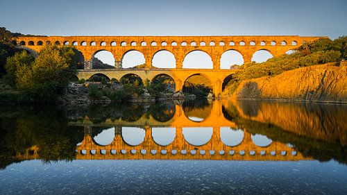 Zonsopkomst bij Pont Du Gard, Frankrijk
