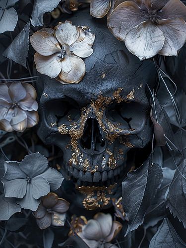 Schedel met bloemen