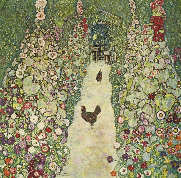 Jardin de fermier avec des poulets, Les glanes, Gustav Klimt par Des maîtres magistraux