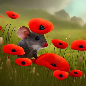 Maus zwischen Mohnblumen