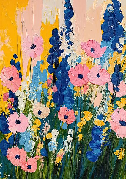 Wildflowers Flowers Painting Pink Blue Yellow by Niklas Maximilian