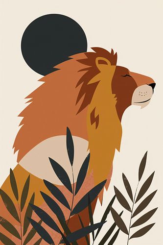 Majestueuze Leeuw en Planten in Muted Colors