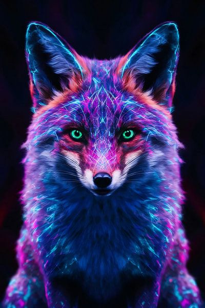 Neon fox artwork with vibrant colours by Art & Soul Creations