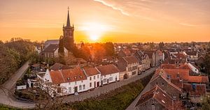 Drone panorama of sunrise at Elsloo's old town centre