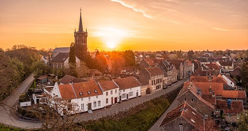 Drone panorama of sunrise at Elsloo's old town centre