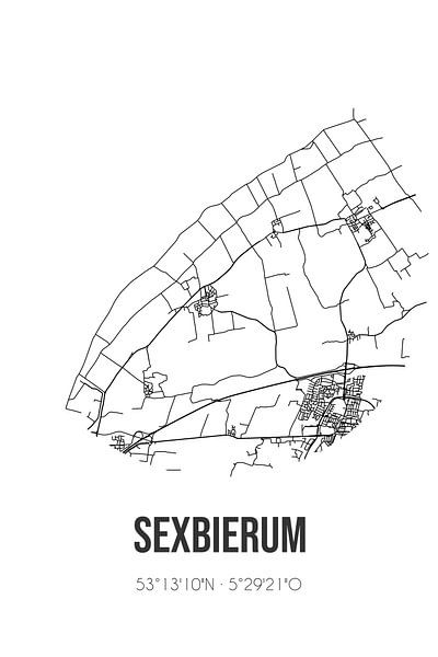 Sexbierum (Fryslan) | Map | Black and white by Prints of Place