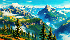 Alpine mountain landscape bathed in sunlight by AidasignArt
