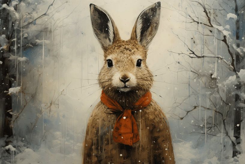 Hase in Winterlandschaft von Carla Van Iersel