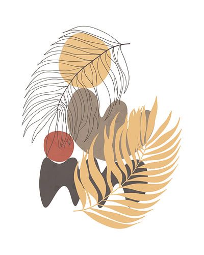 Minimalistisch landschap met twee palmbladeren