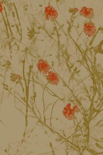 Zomerbloemen in tabak en koraal. Retro stijl.
