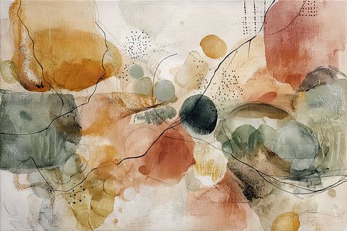 Groen en oker warm abstract schilderij