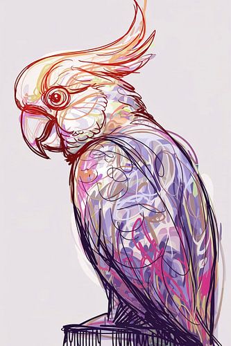 Kleurrijke kaketoe lijntekening kunst