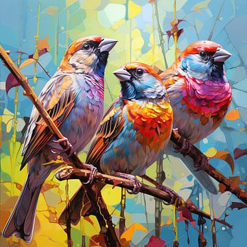 Bunte Vögel | Bunte Vogelkunst von Blikvanger Schilderijen