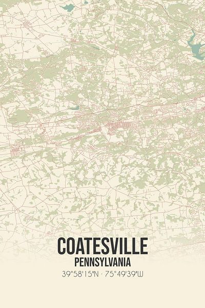 Vintage landkaart van Coatesville (Pennsylvania), USA. van Stad & Wand