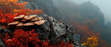 Mushrooms on rocky ground - autumn colours by Poster Art Shop