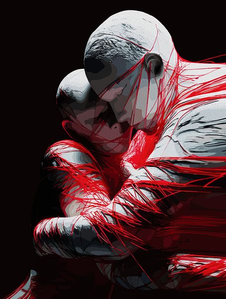 Art mural Red Strings of Fate - Emotional Embrace Sculpture Modern Abstract Print par Ramy Salah Hefny