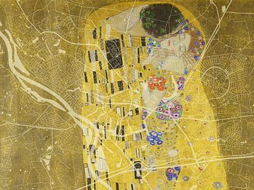 Kaart van Deventer met de Kus van Gustav Klimt van Map Art Studio