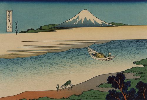 Bushū tamagawa. Hokusai. Japanse kunst Ukiyo-e landschapsgezicht op de berg Fuji