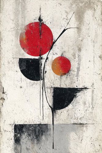 Abstract Schilderij - Rood Zwart Krachtig en Geometrisch