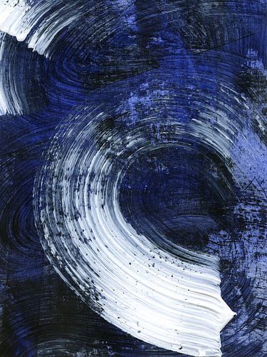 Strokes 31 | Blauw, Zwart en Wit Penseelstreek Abstract van Menega Sabidussi