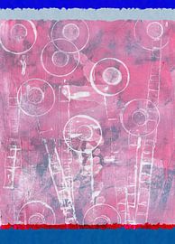 Modern abstract  art. Organic shapes in pastel pink, cobalt blue and neon red by Dina Dankers