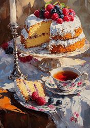 Raspberry tart with tea