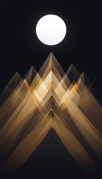 Pics d'or sous l'orbe céleste : Un paysage géométrique abstrait de lumière ascendante par Artistic