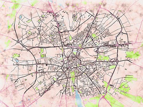 Kaart van Bourges in de stijl 'Soothing Spring'