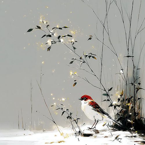 Light falling on the snow | Sparrow in winter silence